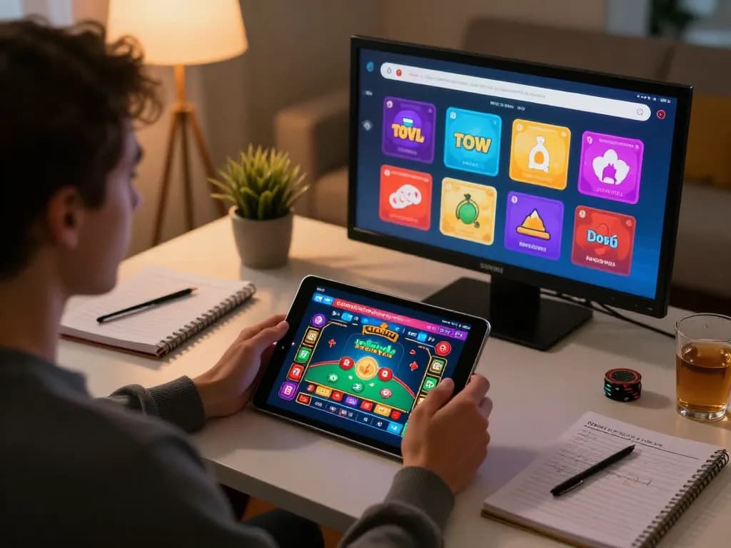 Engaging in online casino gaming on llwin platform with tablet, showcasing excitement and strategy.