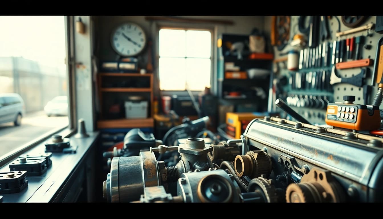Examining different bujías para coche types in a well-lit mechanic workspace.