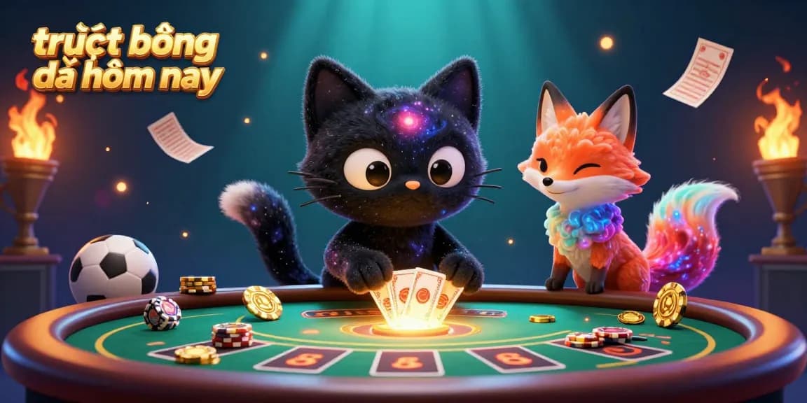Experience trực tiếp bóng đá hôm nay with vibrant visuals of a cosmic casino scene, featuring a black hole cat surrounded by exciting betting elements.