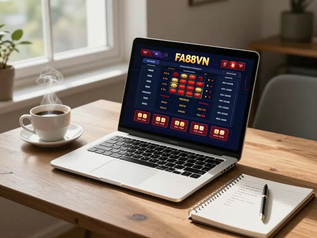 Engaging in online gaming at FA88VN, showcasing a vibrant casino interface and strategy notes.