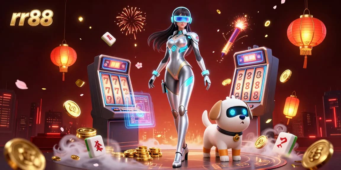 Engage in thrilling games at rr88, featuring vibrant visuals and immersive casino action with a robot dog companion.