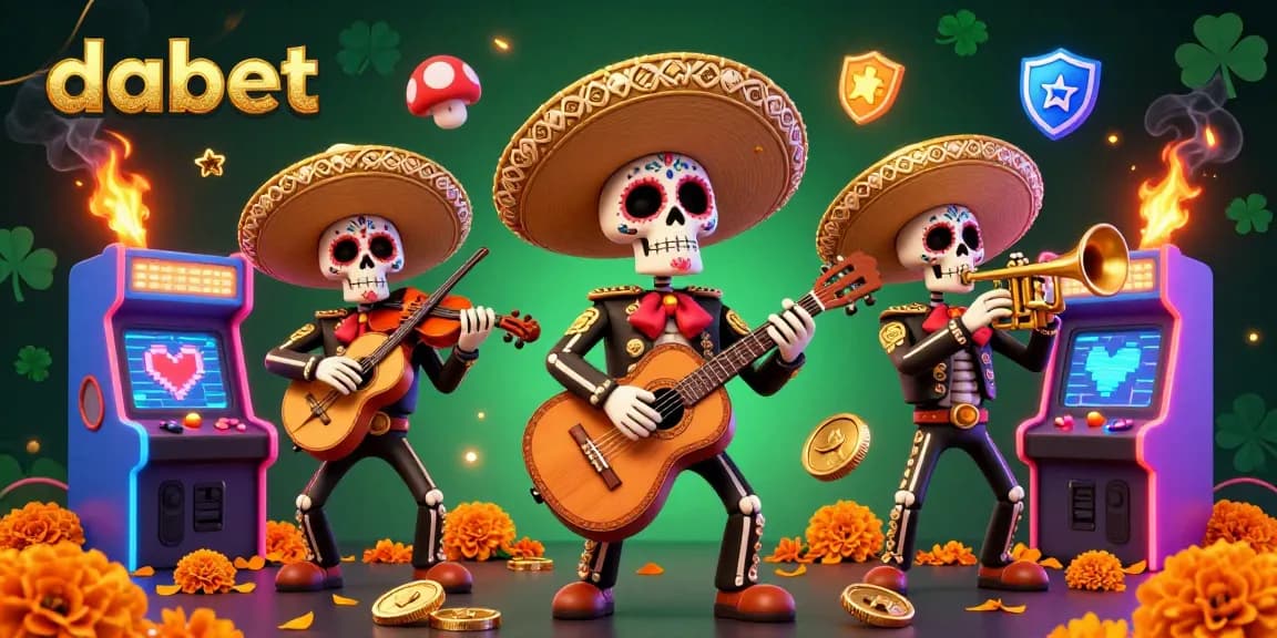 Experience the vibrant dabet gaming scene with a mariachi band amidst arcade excitement.