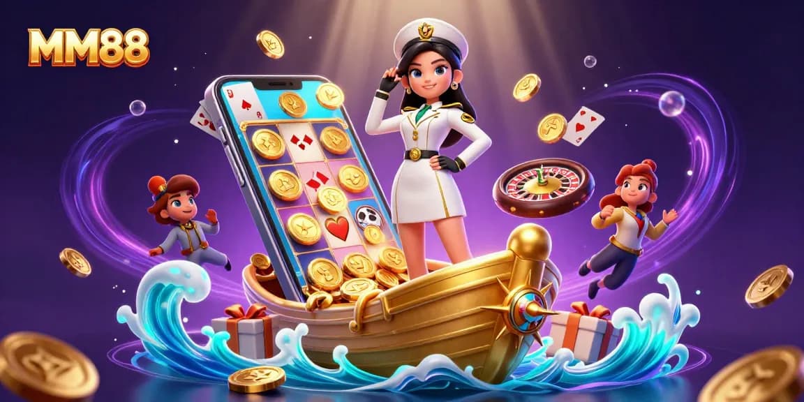Engaging MM88 online casino illustration featuring a vibrant scene with gambling elements.
