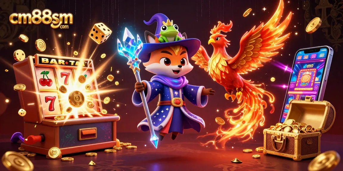 Experience winning opportunities with cm88sm com showcasing vibrant casino artwork packed with game elements.