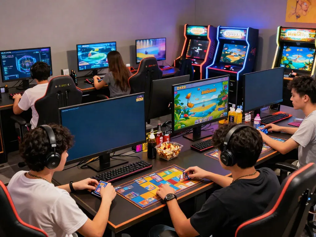 Online gaming enthusiasts enjoying immersive experiences at https://du88az.net/ in vibrant modern gaming lounge.