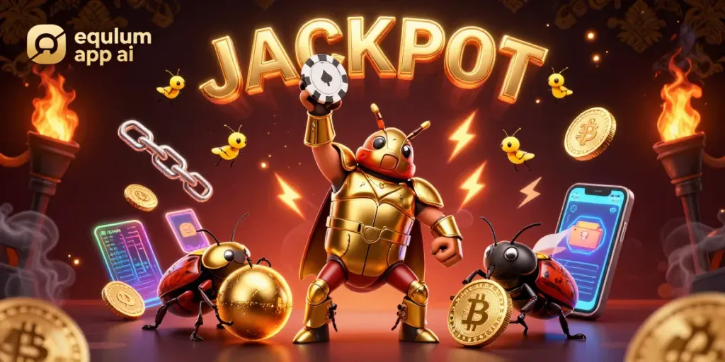 Engage with equlum app ai in this vibrant 3D casino scene showcasing victory and excitement.