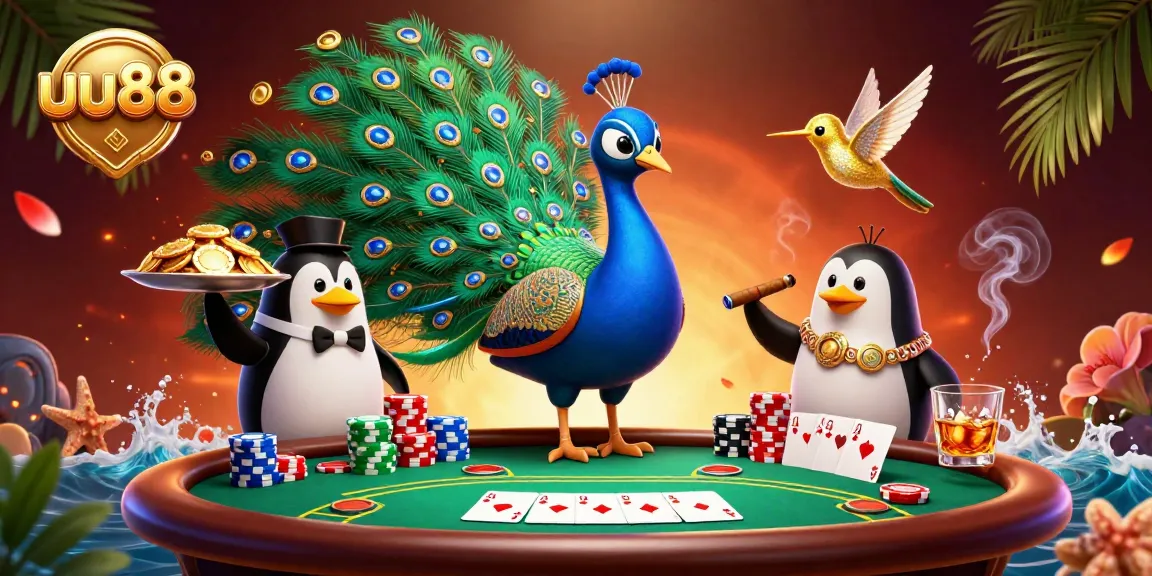 Engage with uu88's thrilling casino experience featuring colorful poker elements and vibrant characters.