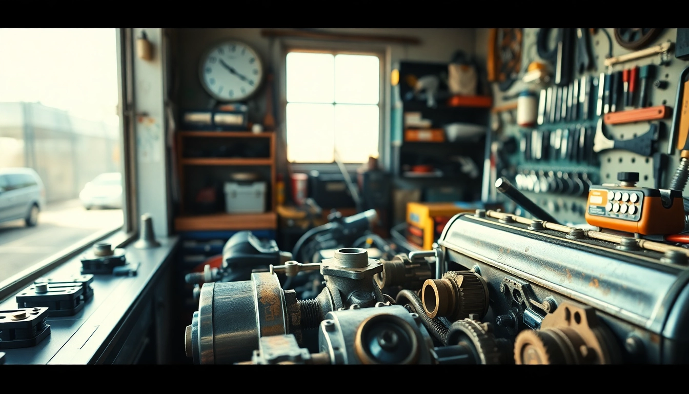Examining different bujías para coche types in a well-lit mechanic workspace.