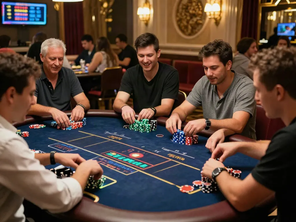 Experience the excitement at GEM88 with a vibrant online casino scene showcasing players engaged in thrilling games.