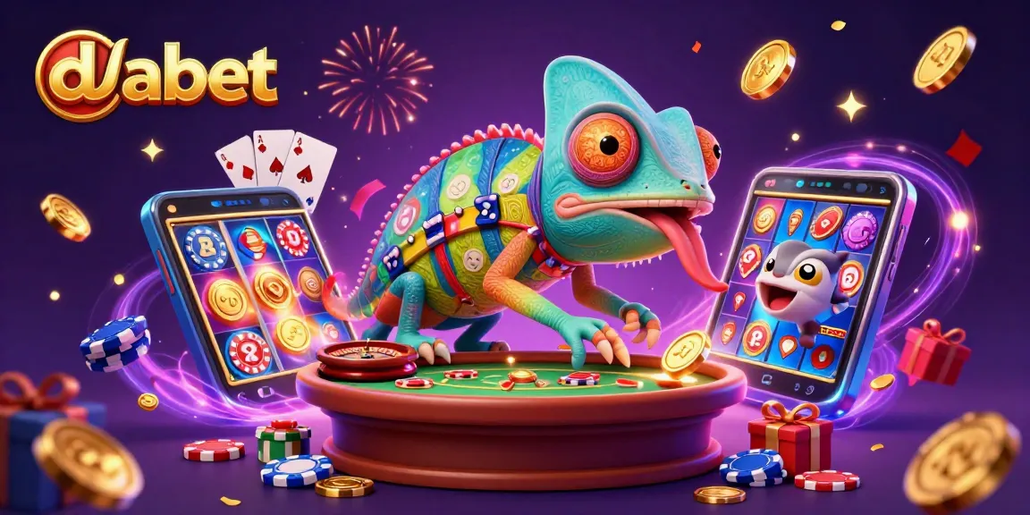 dabet chameleon casino owner entertains with colorful games and gold coins.