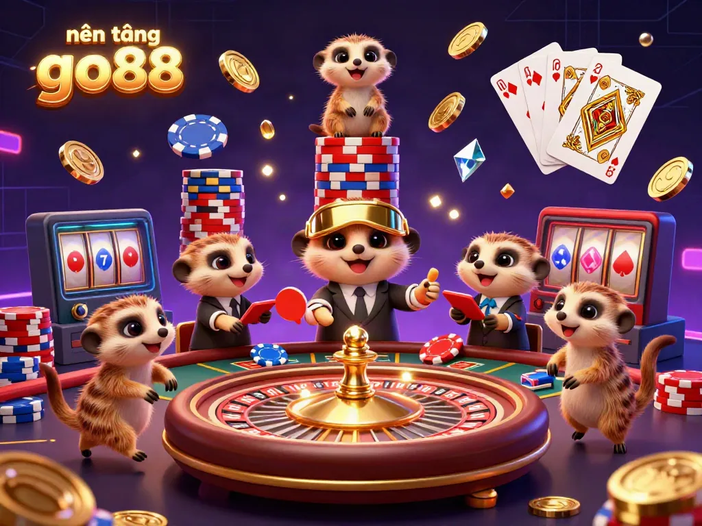 Engage with the vibrant casino world of nền tảng go88 led by animated meerkats managing games and excitement.