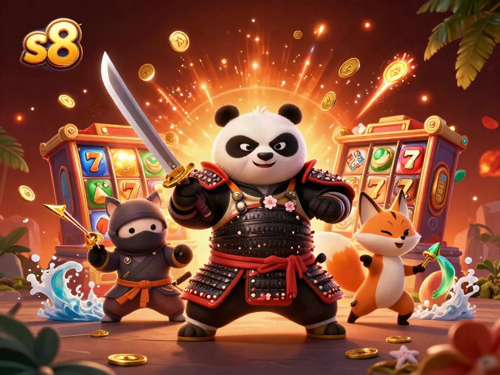 Experience the excitement of s8 with samurai panda, fox, and magical tanuki amid dynamic slot elements.