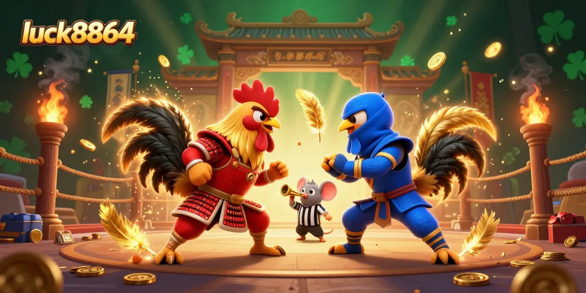 Engage with thrilling roosters in a luck8864 casino showdown amidst golden feathers and stakes.