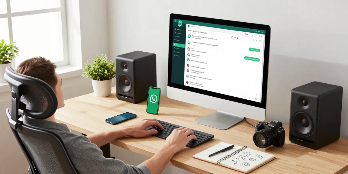 Using WhatsApp電腦版 on desktop in a modern workspace integrating communication tools and tech gadgets.