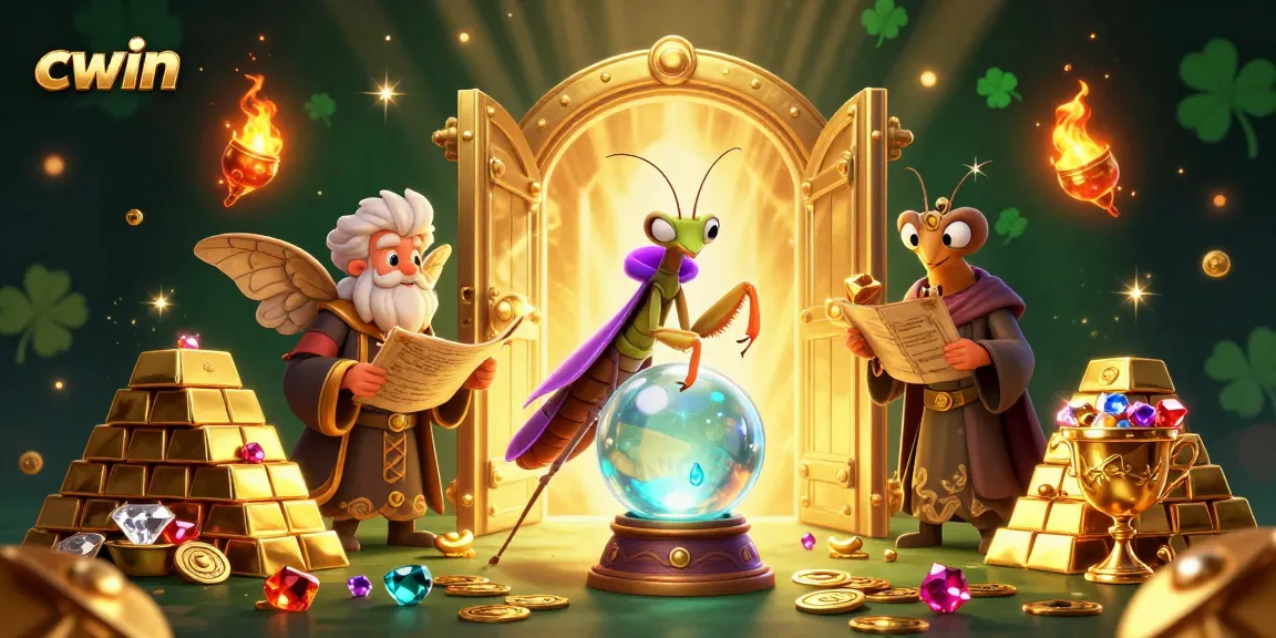 Engage with cwin's thrilling casino experience through a mystical fortune teller scene with treasures.