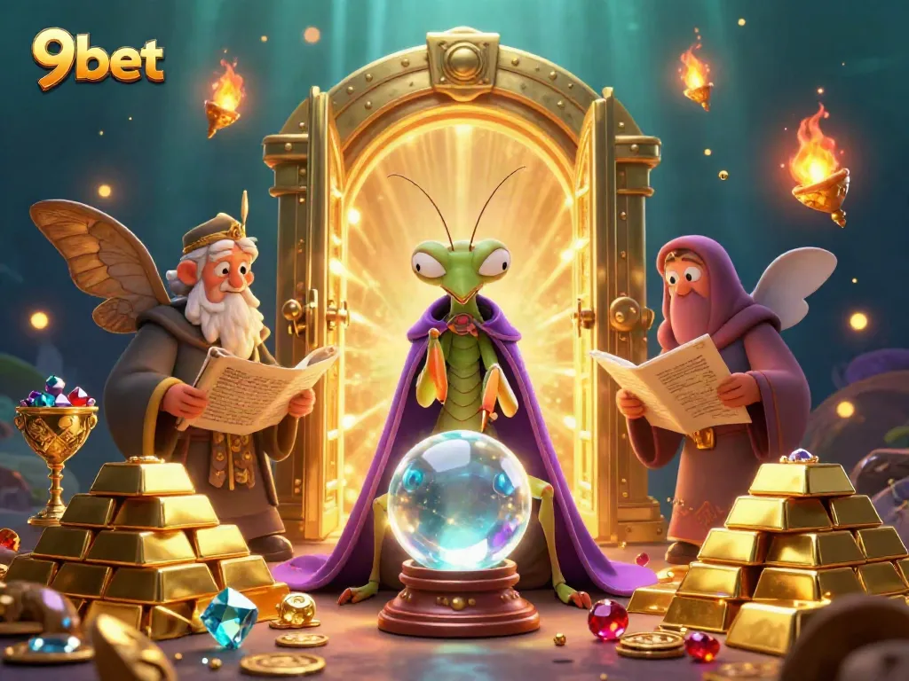 Win big at 9bet with a mystical fortune teller and treasures bursting from a golden vault.