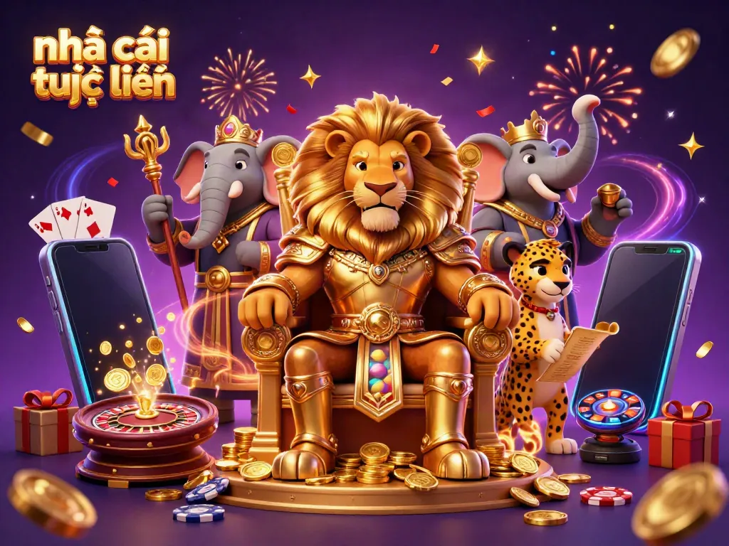 Experience vibrant action at nhà cái trực tuyến with a lion king and lively casino elements.