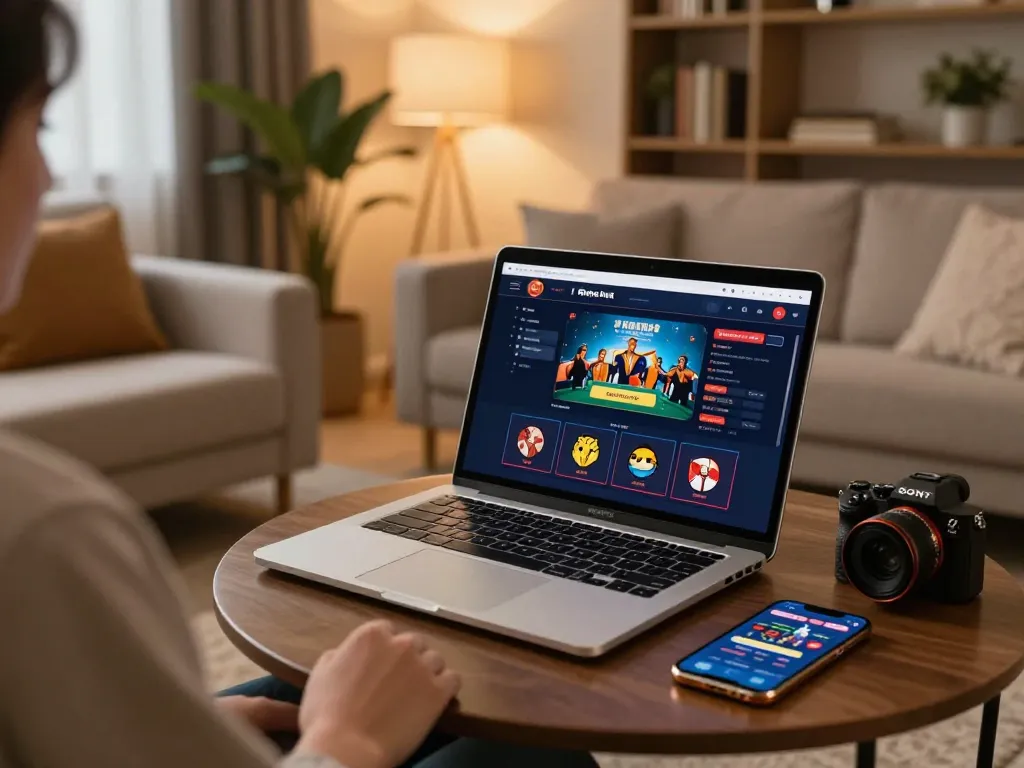 Player using online gaming app on a laptop while relaxing at home with xx 88 interface visible