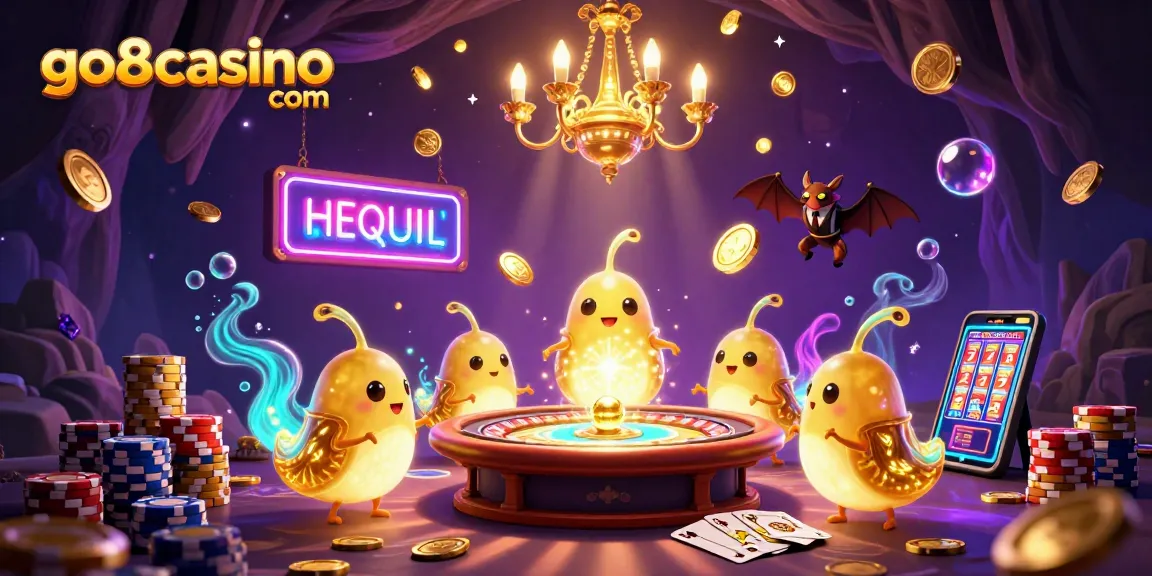 Experience the thrill of go8casino com with a vibrant 3D casino scene featuring glowworms and a bat dealer.