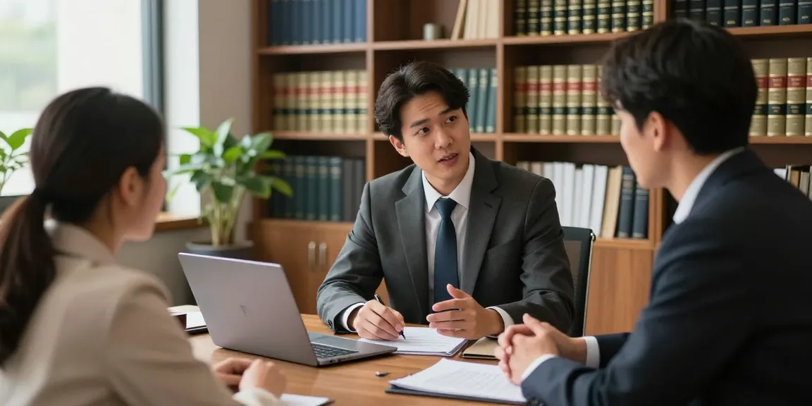 Click here now to see a professional lawyer consulting with a client in a modern legal office.