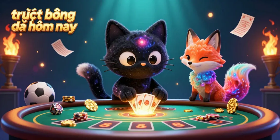 Experience trực tiếp bóng đá hôm nay with vibrant visuals of a cosmic casino scene, featuring a black hole cat surrounded by exciting betting elements.