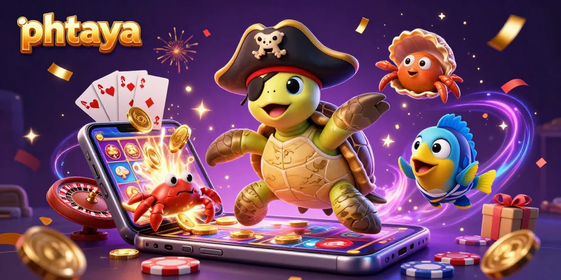 Phtaya invites players to experience thrilling gambling action with a vibrant 3D casino illustration.